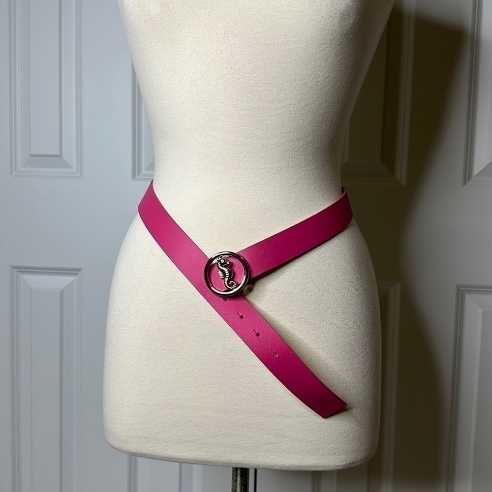 Talbots Leather Seahorse Reversible Belt Pink Gold
